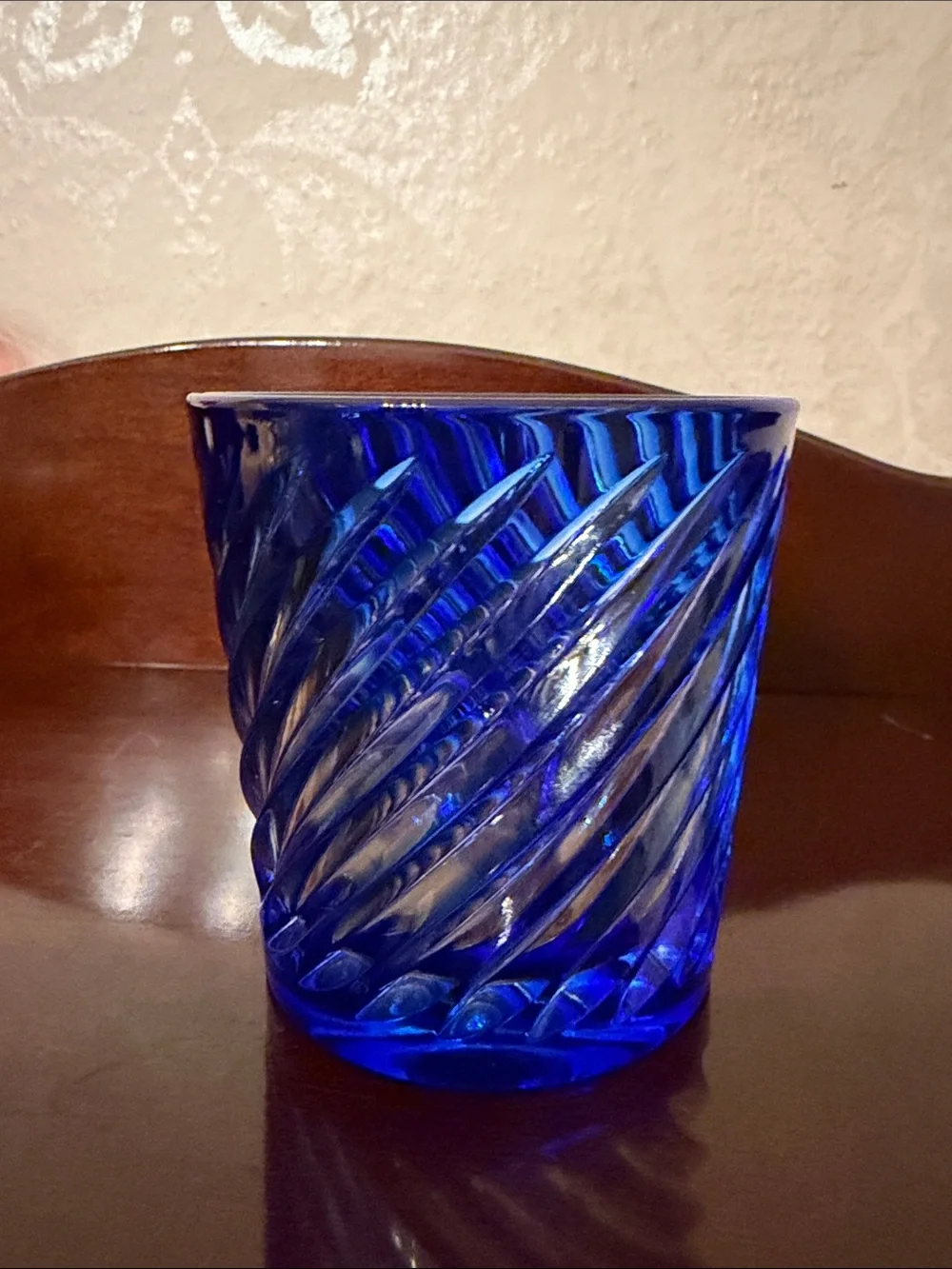 Cobalt Blue double old fashioned cut to clear Swirl glass